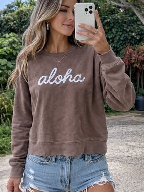 Aloha Script Pullover Sweatshirt - Brown